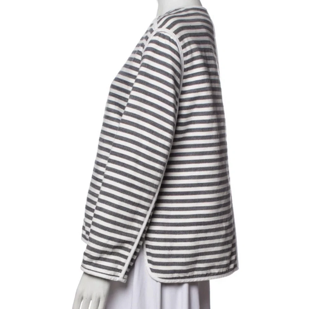 Lafayette 148 Striped Evening Jacket Size: M Striped Gray and White - Picture 2 of 3